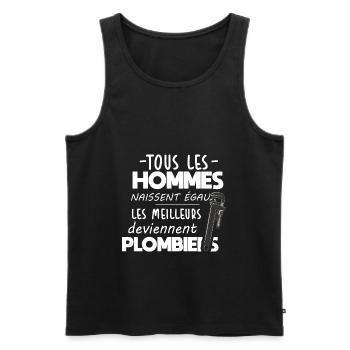 Plombier - Plomberie - Cadeau - Tuyaux - Homme - Débardeur bio Premium Homme - noir - Devant - Michal (187cm)