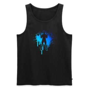 Cardio Ausdauertraining Damen Fitness Herren - Männer Premium Bio Tank Top - Schwarz - Vorne - Michal (187cm)