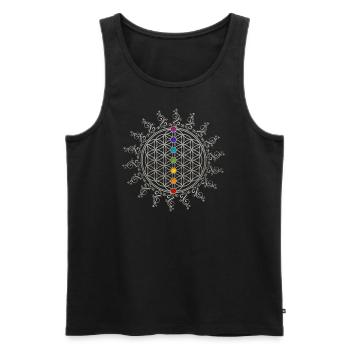 Fleur de vie Chakras Géométrie Sacrée Yoga Om - Débardeur bio Premium Homme - noir - Devant - AI Model Male 178 light (178cm)