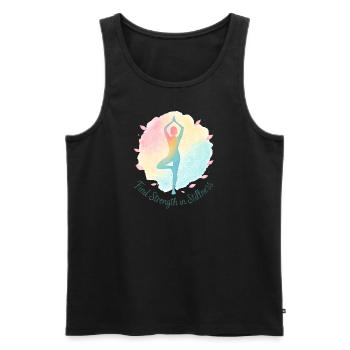 Yoga Mandala Spruch – Find Strength in Stillness - Männer Premium Bio Tank Top - Schwarz - Vorne - Michal (187cm)