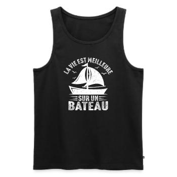 la vie est meilleure sur un bateau - Débardeur bio Premium Homme - noir - Devant - AI Model Male 178 light (178cm)