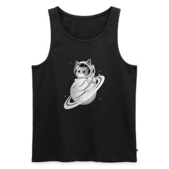 Chat de l’espace avec planète - Débardeur bio Premium Homme - noir - Devant - Michal (187cm)