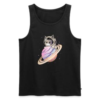 Chat de l’espace - Débardeur bio Premium Homme - noir - Devant - Michal (187cm)