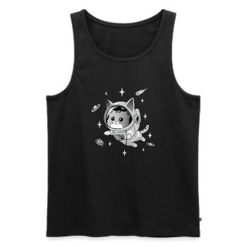 Chat astronaute - Débardeur bio Premium Homme - noir - Devant - Michal (187cm)