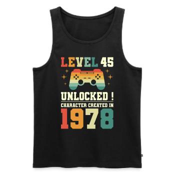 Niveau 45 Anniversaire Gamer 45 Ans - Débardeur bio Premium Homme - noir - Devant - AI Model Male 178 light (178cm)