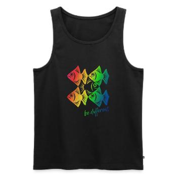 Be different - Fische - gegen den Strom schwimmen - Männer Premium Bio Tank Top - Schwarz - Vorne - AI Model Male 178 light (178cm)