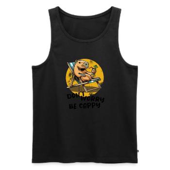 Don't worry be Cappy - Capybara - Urlaub - Männer Premium Bio Tank Top - Schwarz - Vorne - Michal (187cm)