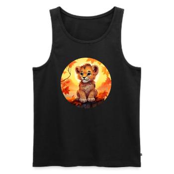Lion cub in autumn foliage - Romantic sunset desi - Men's Premium Organic Tank Top - black - Front - AI Model Male 178 light (178cm)