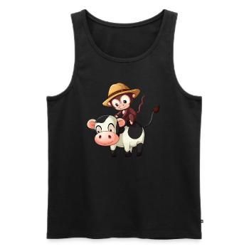 Monkey rides a cow on safari - Men's Premium Organic Tank Top - black - Front - Michal (187cm)