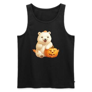 Halloween polar bear with pumpkin - Men's Premium Organic Tank Top - black - Front - AI Model Male 178 light (178cm)