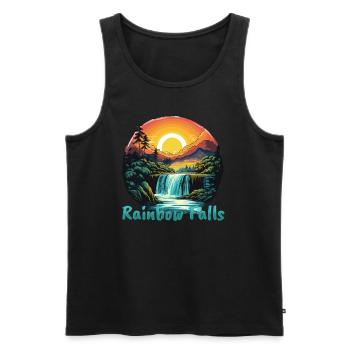 Hawaii Rainbow Falls Sonnenuntergang Design - Männer Premium Bio Tank Top - Schwarz - Vorne - Michal (187cm)