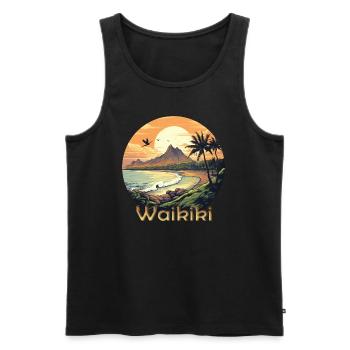 Waikiki Hawaii sunset on the beach - Men's Premium Organic Tank Top - black - Front - AI Model Male 178 light (178cm)