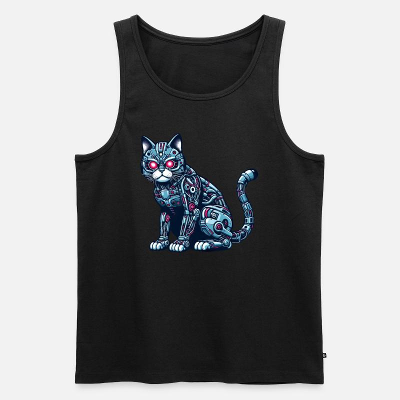 Katze Roboter Cyborg Mechanisch - Männer Premium Bio Tank Top - Schwarz