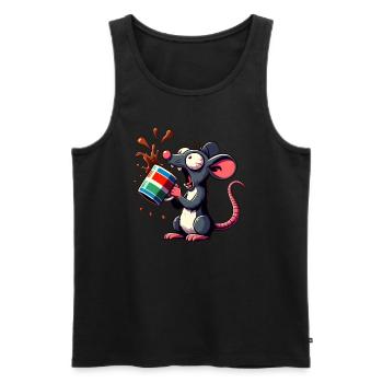 Souris avec un choc caféique au café - Débardeur bio Premium Homme - noir - Devant - Michal (187cm)