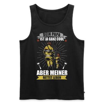 Feuerwehr Papa Rettet Leben Feuerwehrmann Geschenk - Männer Premium Bio Tank Top - Schwarz - Vorne - Michal (187cm)