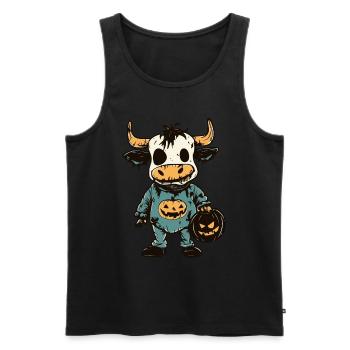 Vache Halloween Drôle Zombie - Débardeur bio Premium Homme - noir - Devant - Michal (187cm)