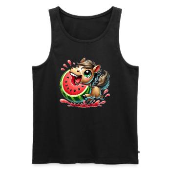 Horse with watermelon fruity summer look - Men's Premium Organic Tank Top - black - Front - AI Model Male 178 light (178cm)