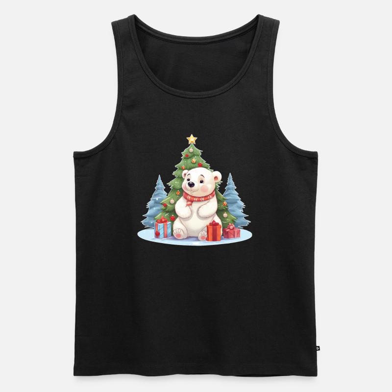 Weihnachten Eisbär mit Weihnachtsbaum - Männer Premium Bio Tank Top - Schwarz