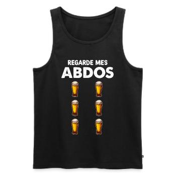 Bière, pression abdos, humour apéro - Débardeur bio Premium Homme - noir - Devant - AI Model Male 178 light (178cm)