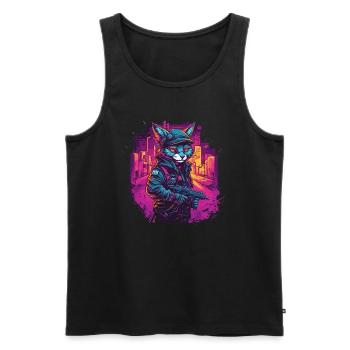 Katze Cyber Cat Katzen Punk - Männer Premium Bio Tank Top - Schwarz - Vorne - AI Model Male 178 light (178cm)