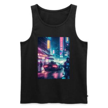 Retro-Träumerei: Oldtimer im Regen - Männer Premium Bio Tank Top - Schwarz - Vorne - Michal (187cm)