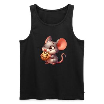 Cute cartoon mouse nibbling crispy cookie - Men's Premium Organic Tank Top - black - Front - AI Model Male 178 light (178cm)