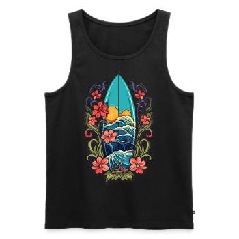 Surf Vibes: Vintage Retro Surfing Illustration - Men's Premium Organic Tank Top - black - Front - AI Model Male 178 light (178cm)