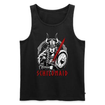 Viking shield maiden with sword, shield and helmet - Men's Premium Organic Tank Top - black - Front - AI Model Male 178 light (178cm)