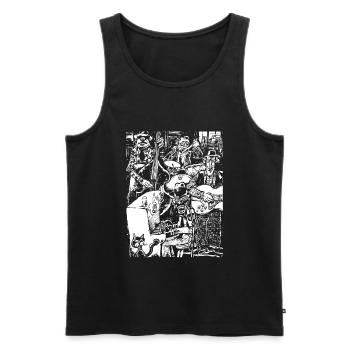 Retro Blues Chapel Black & White - Men's Premium Organic Tank Top - black - Front - AI Model Male 178 light (178cm)
