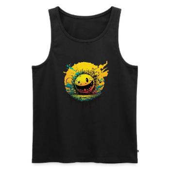 bunt und crazy , emoticon lustiges gelbes Gesicht - Männer Premium Bio Tank Top - Schwarz - Vorne - Michal (187cm)