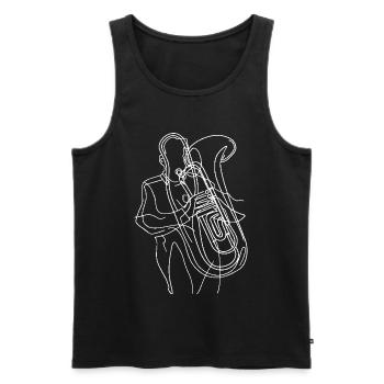 Dessin au trait du joueur de tuba - Débardeur bio Premium Homme - noir - Devant - Michal (187cm)