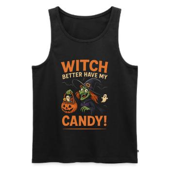 T-shirt Sorcière d'Halloween : Sorcière meilleure avec mes bonbons - Débardeur bio Premium Homme - noir - Devant - Michal (187cm)