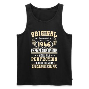 1946 – Exemplaire unique – Qualité premium - Débardeur bio Premium Homme - noir - Devant - Michal (187cm)
