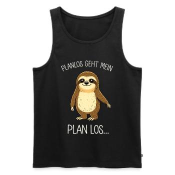 Planlos geht mein Plan los – Faultier - Männer Premium Bio Tank Top - Schwarz - Vorne - Michal (187cm)