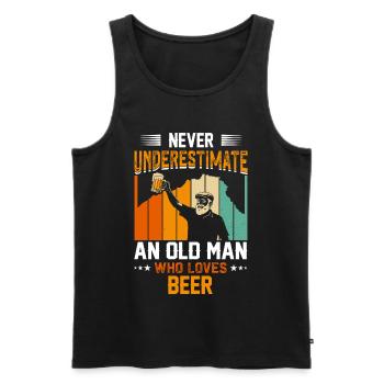 Ne sous-estimez jamais un vieil homme qui aime la bière - Débardeur bio Premium Homme - noir - Devant - Michal (187cm)