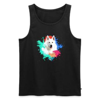 white shepherd dog ,dog ,colorful,dog ,painting ,wolf - Men's Premium Organic Tank Top - black - Front - Michal (187cm)
