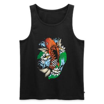 Koi aux nénuphars - Débardeur bio Premium Homme - noir - Devant - AI Model Male 178 light (178cm)