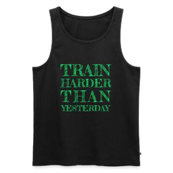 TRAIN HARDER THAN YESTERDAY - FITNESS - TRAINING - Men's Premium Organic Tank Top - black - Front - Michal (187cm)