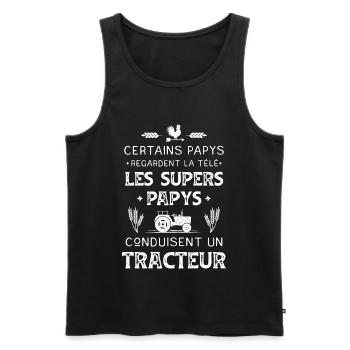 Super Papy Tracteur Humour Agriculteur Vintage - Débardeur bio Premium Homme - noir - Devant - Michal (187cm)