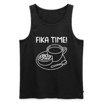 FIKA TIME Suède Fikabröd Kanelbullar Café - Débardeur bio Premium Homme - noir - Devant - AI Model Male 178 light (178cm)