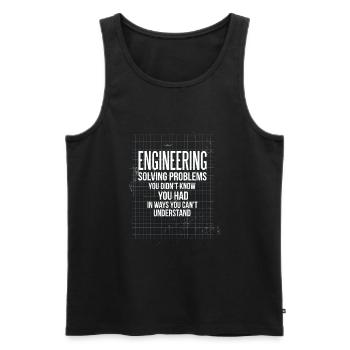Citation drôle Ingénierie Solution Problèmes Sarkas - Débardeur bio Premium Homme - noir - Devant - Michal (187cm)