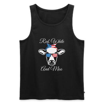 Red White and Moo Patriotic Cow USA Flag lu - Men's Premium Organic Tank Top - black - Front - AI Model Male 178 light (178cm)