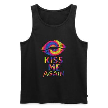 Tie dye les lèvres - embrasse-moi à nouveau - Débardeur bio Premium Homme - noir - Devant - AI Model Male 178 light (178cm)