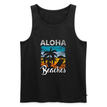 Zitat Aloha Beach Hawaii Vintage Palm Beach - Männer Premium Bio Tank Top - Schwarz - Vorne - Michal (187cm)