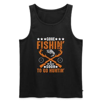 Gone Fishin 'Bientôt de retour pour aller chasser' - Débardeur bio Premium Homme - noir - Devant - Michal (187cm)