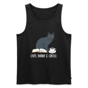 Cats Books & Coffee Buchliebhaber - Männer Premium Bio Tank Top - Schwarz - Vorne - AI Model Male 178 light (178cm)