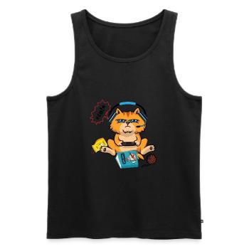 Gaming Gamer gambling cat gift shirt - Men's Premium Organic Tank Top - black - Front - AI Model Male 178 light (178cm)