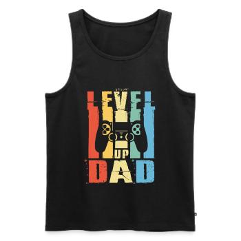 Level Up Dad Gamer Dad Papa Controller Gift - Men's Premium Organic Tank Top - black - Front - AI Model Male 178 light (178cm)