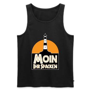 Farben änderbar | Moin Ihr Spacken - Männer Premium Bio Tank Top - Schwarz - Vorne - Michal (187cm)