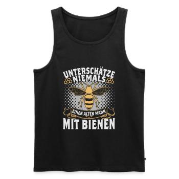 Unterschaetze niemals einen alten Mann mit Bienen - Männer Premium Bio Tank Top - Schwarz - Vorne - Michal (187cm)